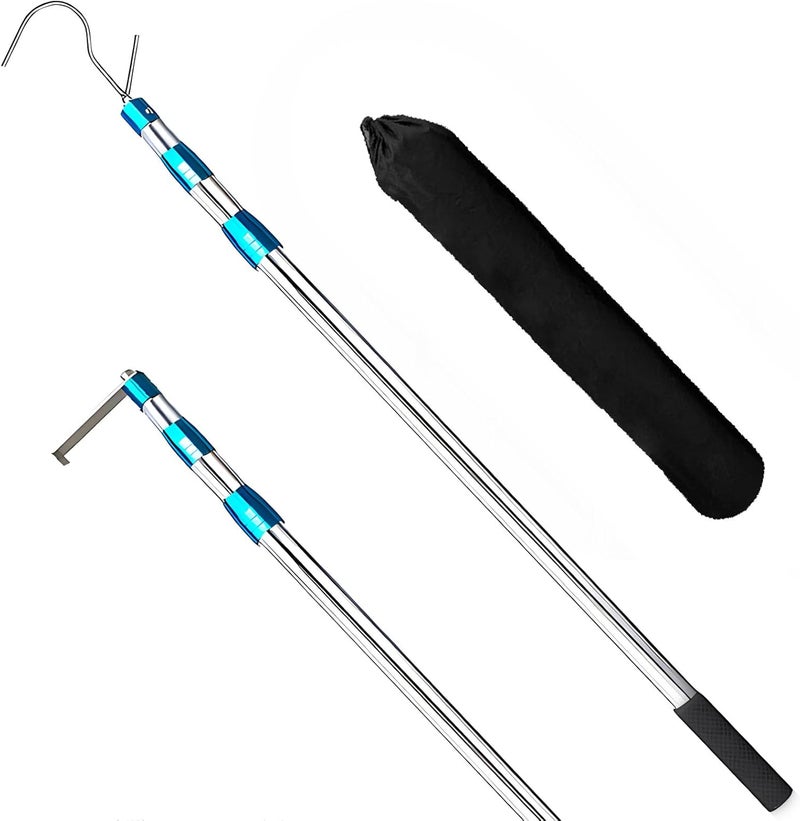 Incycall 6.5Ft Truck Bed Cargo, Heavy Duty Pickup Cargo Grabber Reach Retriever Tool with Storage Bag, Telescoping Truck Bed Grabber Pole with 2-Style Hooks, Blue - Image 1